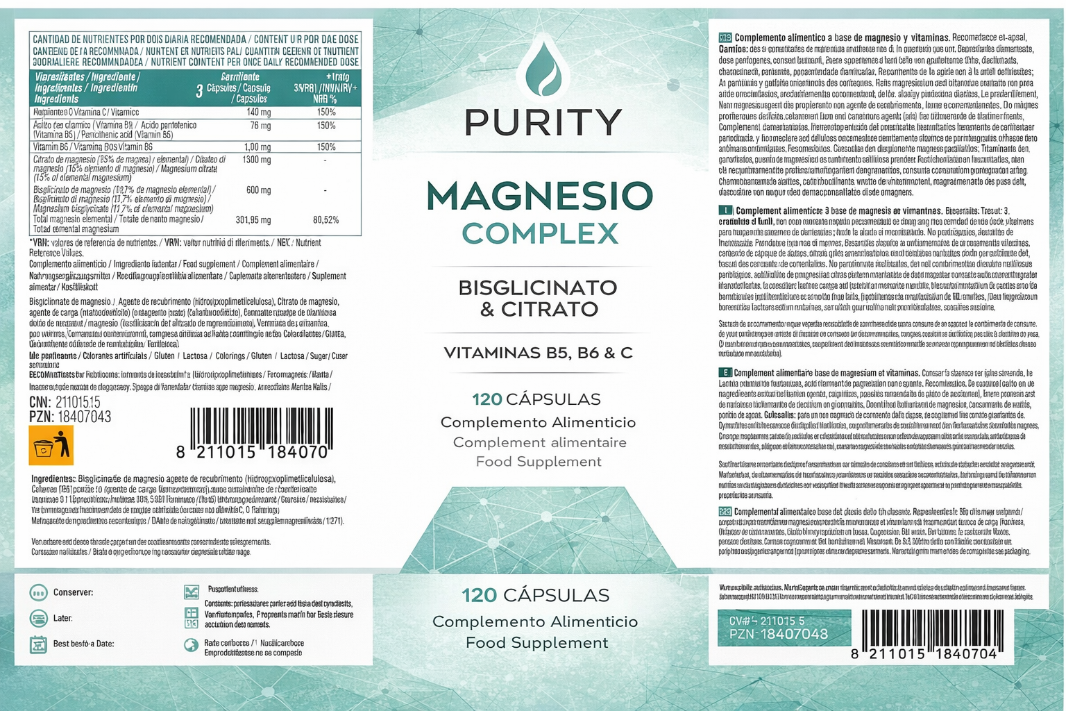 Magnesio Complex Vitalidad y Recuperación + Ashwagandha y Vitamins B5 and B6 (240 capsulas)